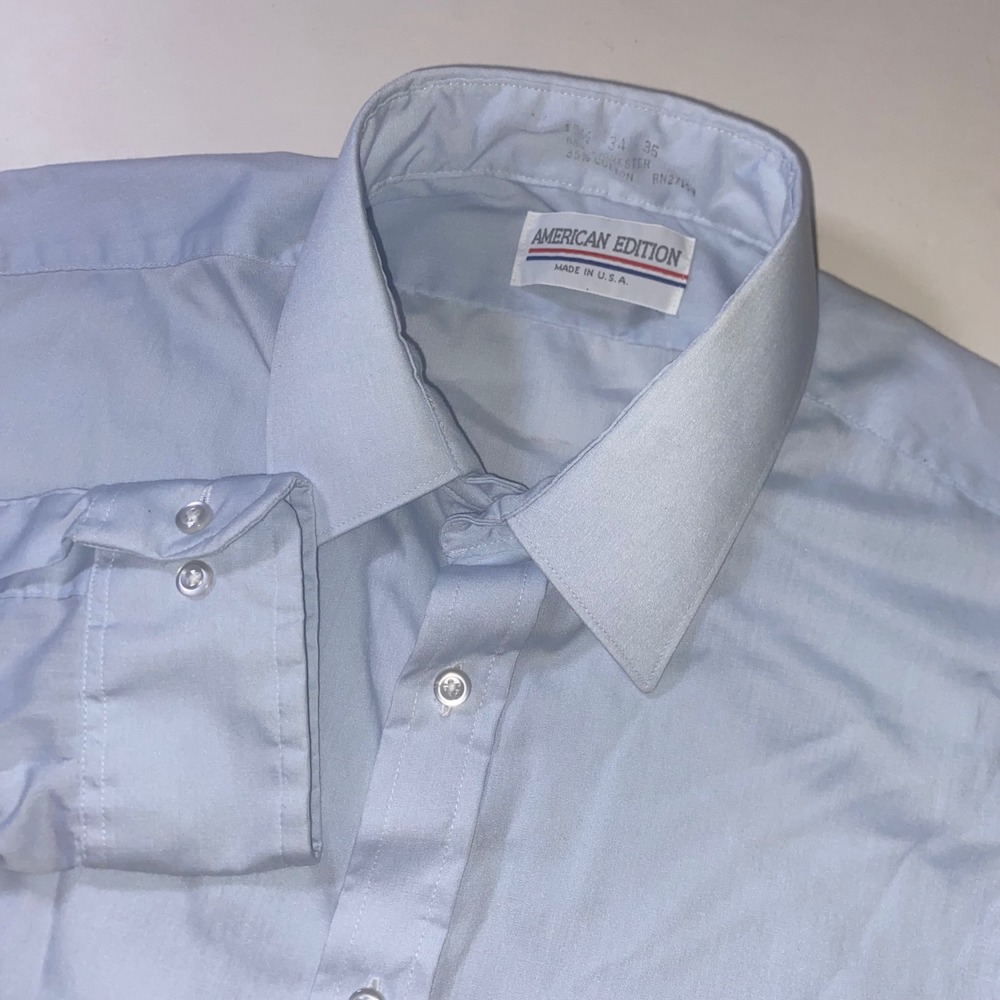 American Edition Mens Light Blue Long Sleeve Button Down Dress Shirt 15.5 34/35